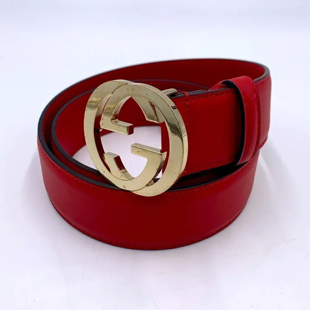 Authentic Gucci Double G Red Leather Belt Preloved